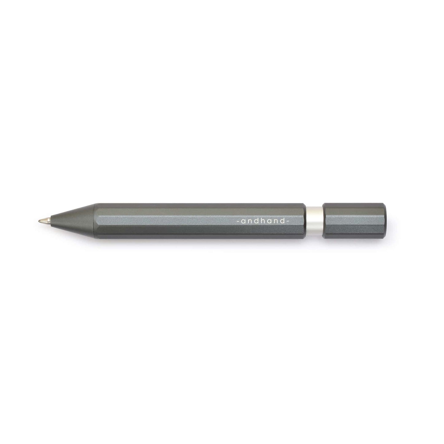 Aspect retractable pen in slate grey anodized finish. A great pen for journaling, sketching or note taking. Equipped with a capless system rollerball cartridge for great ink flow.