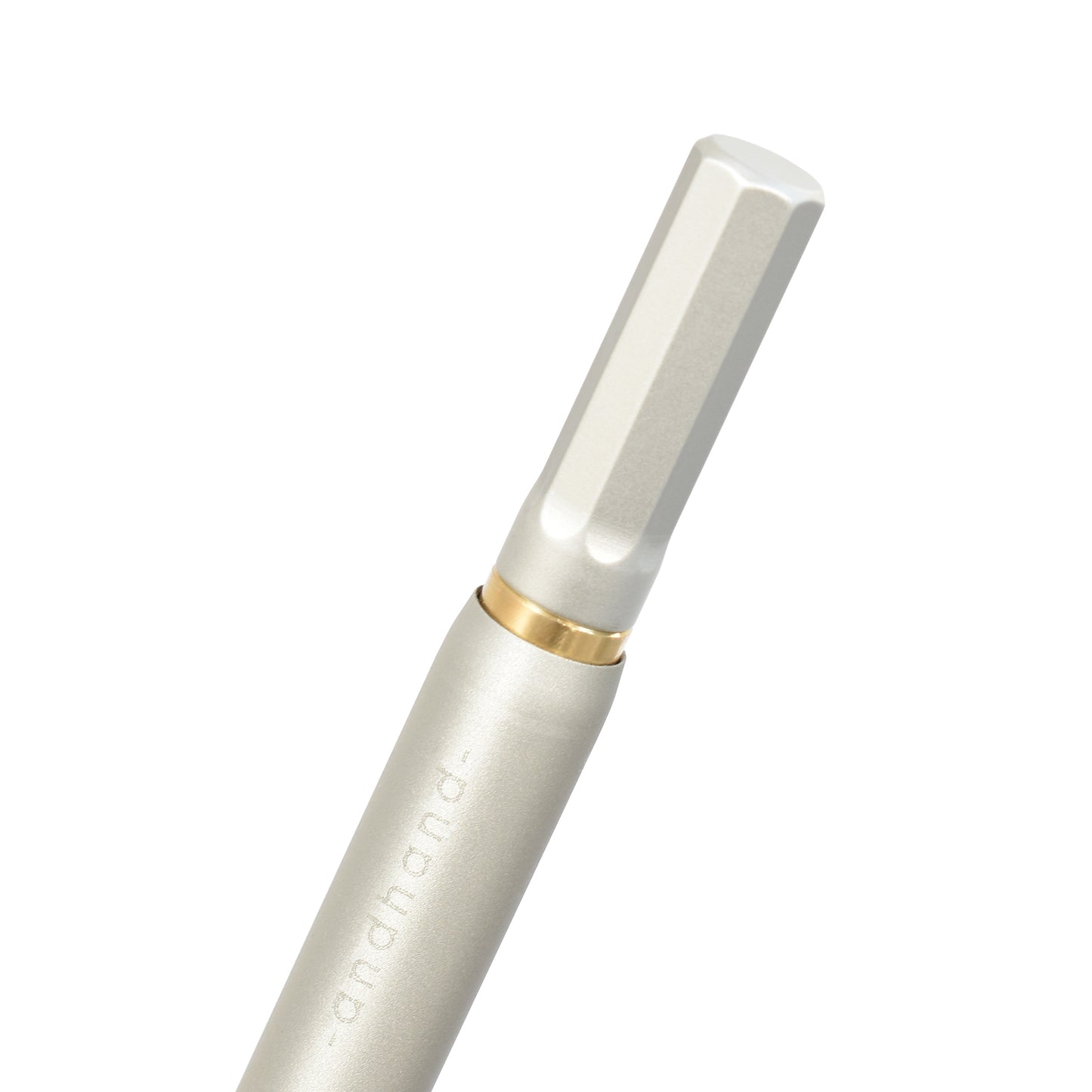 Solid aluminium & brass ballpoint pen from Andhand. An expertly precise writing tool with a smooth mechanism and modern minimal design. Amazingly durable and refined. Shown here in silver satin anodized finish.