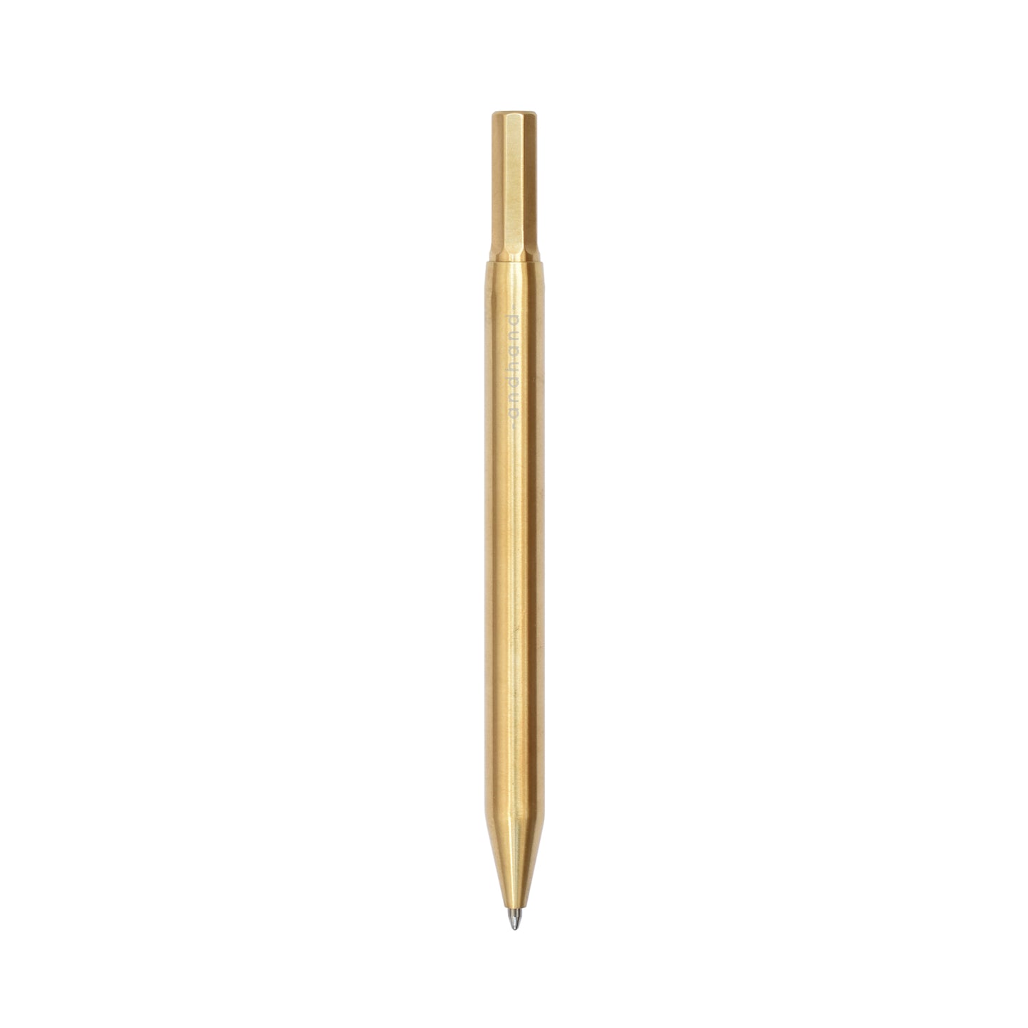 Solid brass ballpoint pen from Andhand. An expertly precise writing tool featuring a smooth mechanism and modern minimal design. Amazingly durable and refined.