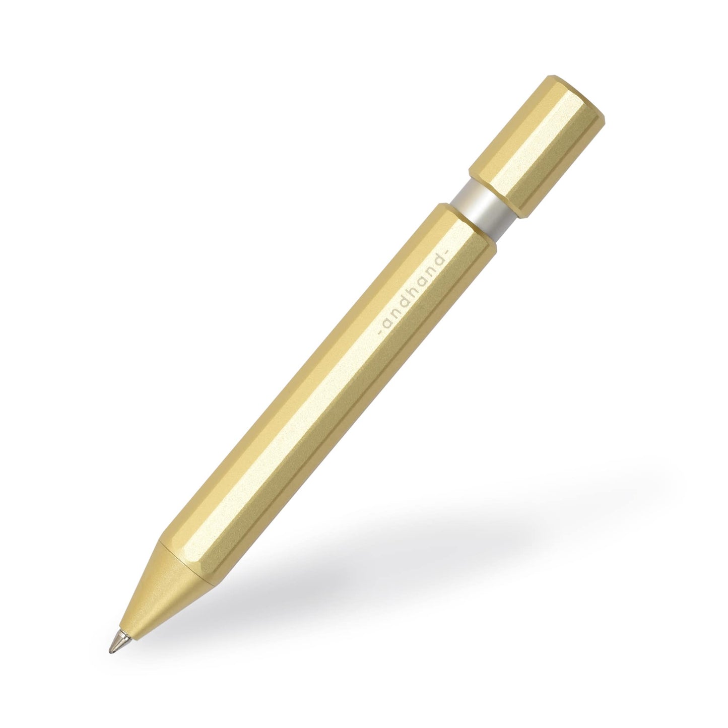 Aspect retractable pen in gold lustre anodized finish. A great pen for journaling, sketching or note taking. Equipped with a capless system rollerball cartridge for great ink flow.