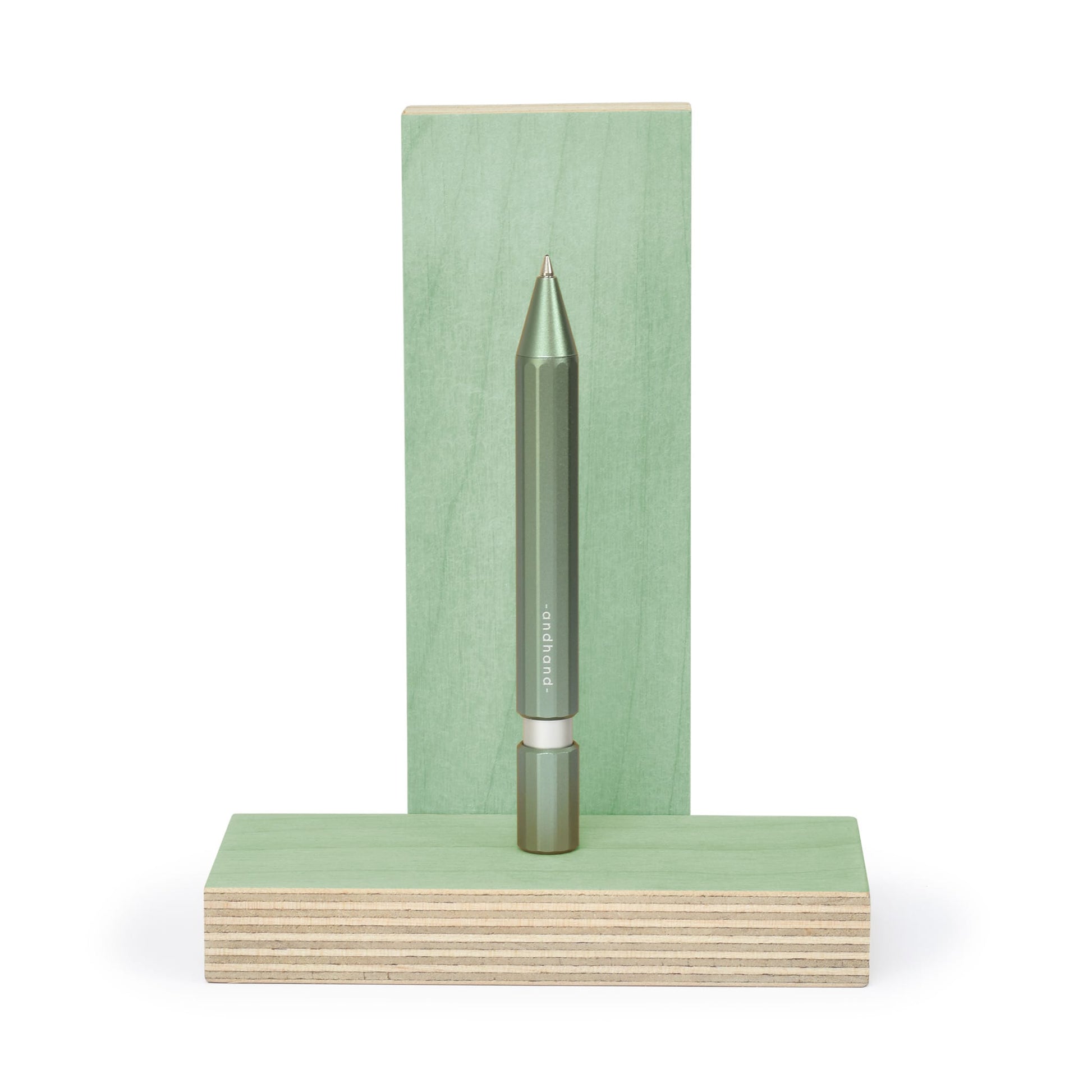 Aspect retractable pen in forest green anodized finish. A great pen for journaling, sketching or note taking. Equipped with a capless system rollerball cartridge for great ink flow.