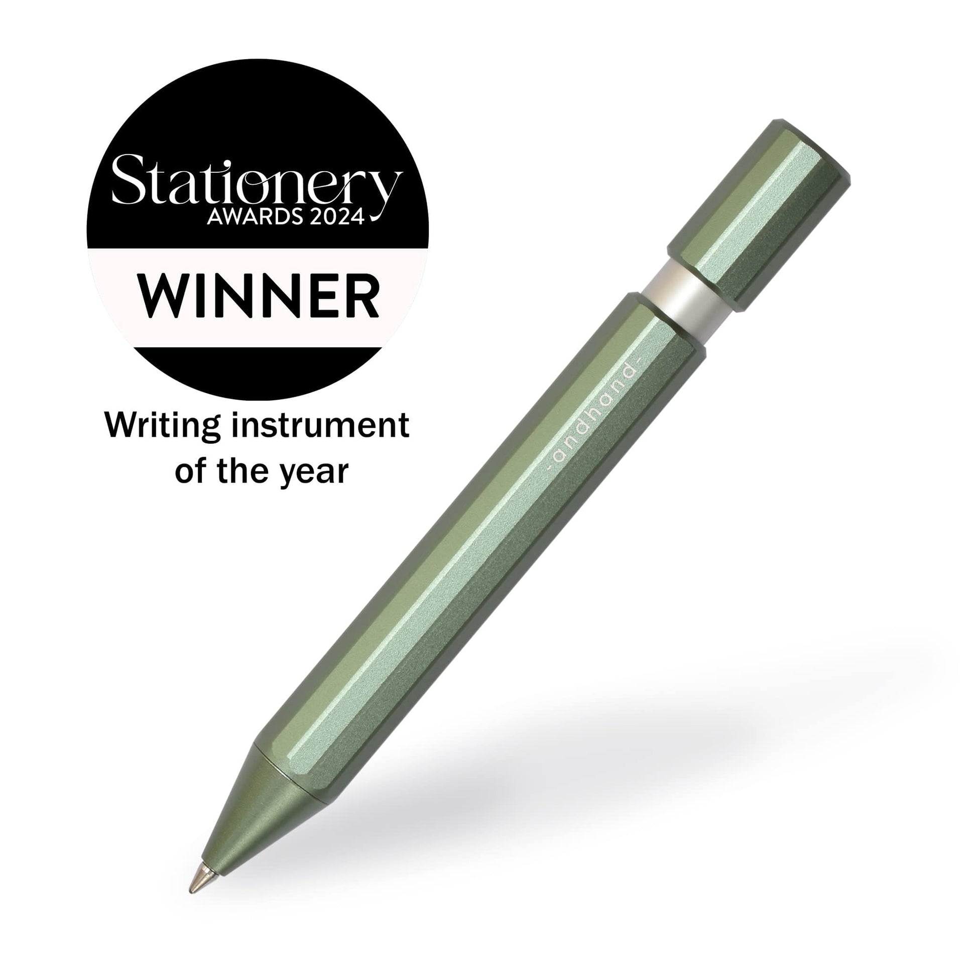 Aspect retractable pen in forest green anodized finish. A great pen for journaling, sketching or note taking. Equipped with a capless system rollerball cartridge for great ink flow. Writing instrument of the year, stationery awards 2024.