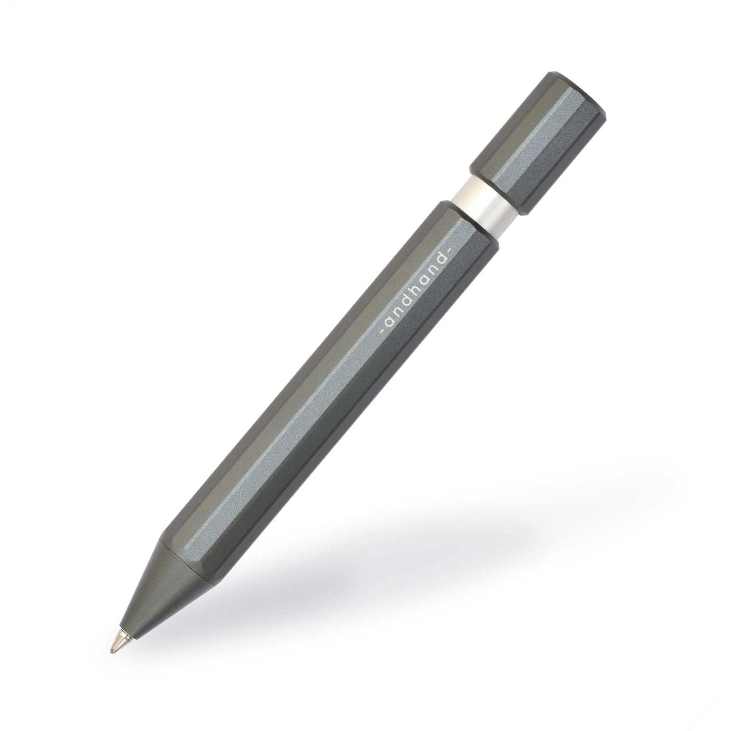 Aspect retractable pen in slate grey anodized finish. A great pen for journaling, sketching or note taking. Equipped with a capless system rollerball cartridge for great ink flow.