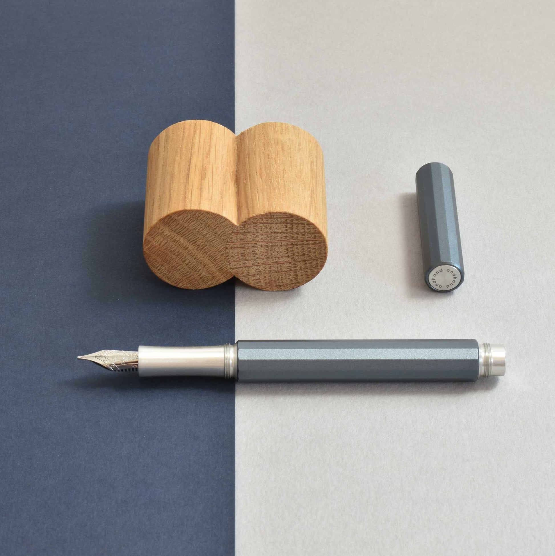Aspect fountain pen in slate grey anodized finish.