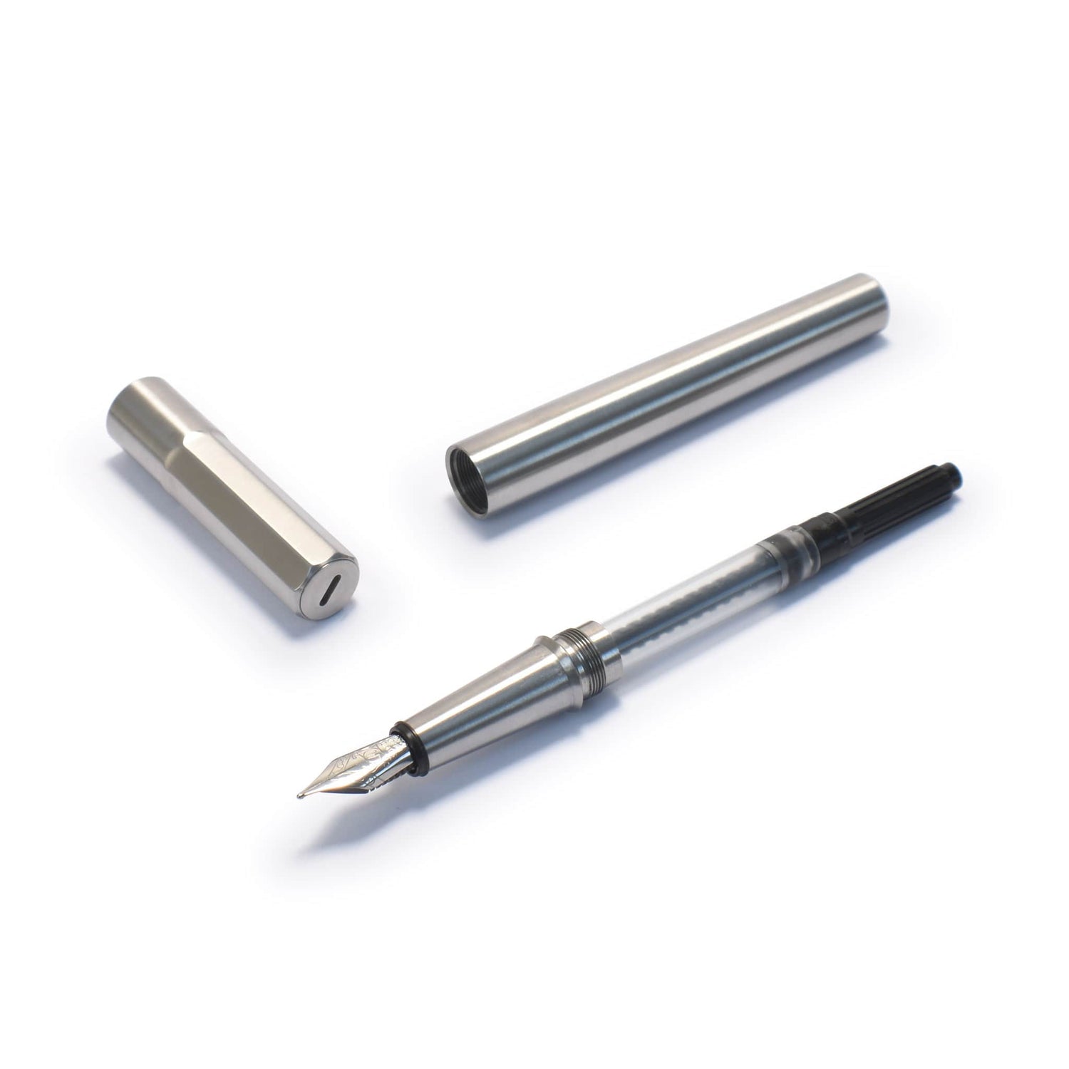 Stainless steel fountain pen from Andhand. Shown here disassembled.