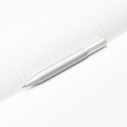 4 inch pen. Aluminium and brass everyday carry ballpoint pen from Andhand. An expert compact writing tool with a smooth mechanism and modern minimal design. Amazingly durable and refined. Shown here in silver lustre anodized finish.